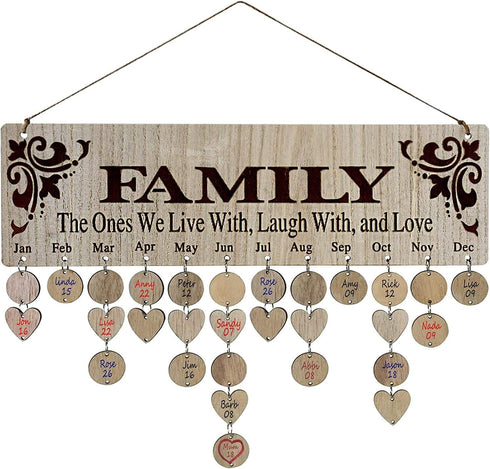 Family Birthday Wall Wooden Hanging Calendar